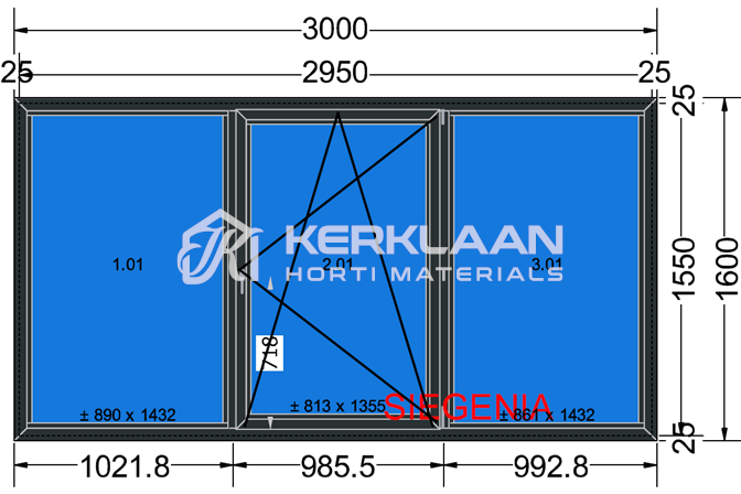 Nieuwe aluminium kozijnen 3000x1600 mm