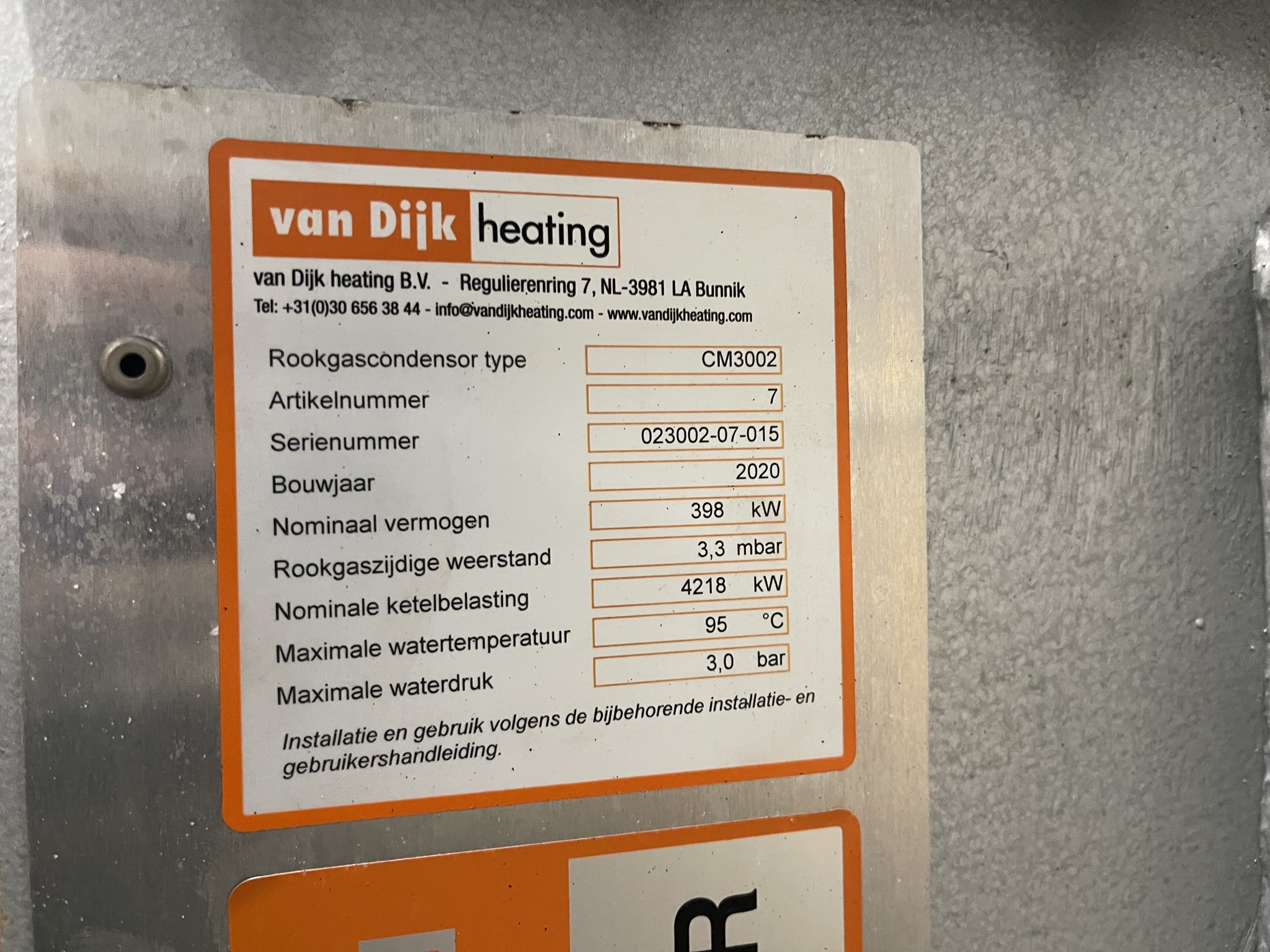 Flue gas condenser Van Dijk Heating