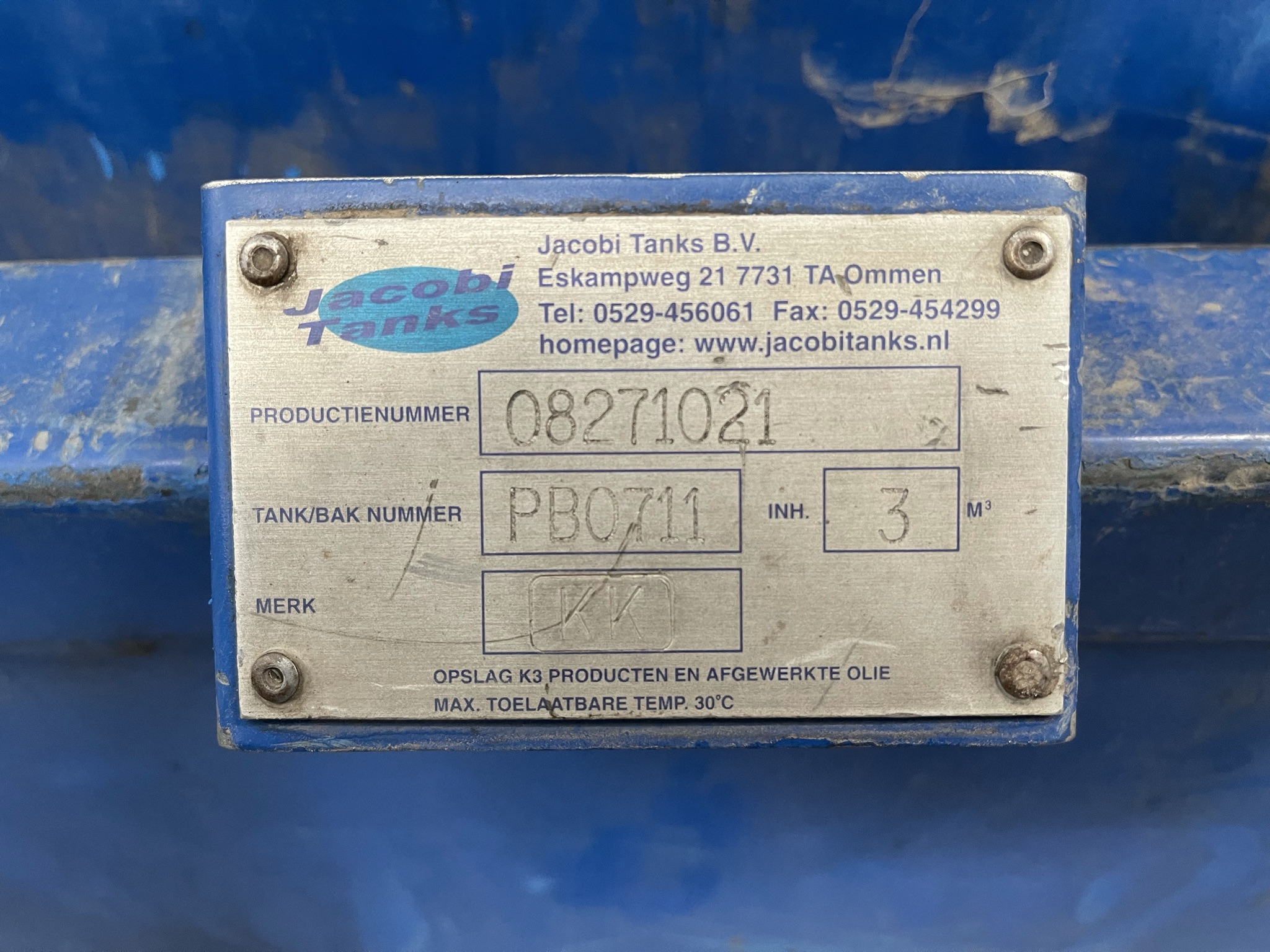 Brandstoftank 3000 liter incl. opvangbak